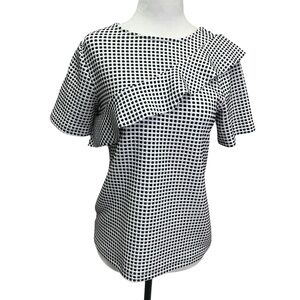 Ann Taylor Black/White Short Sleeve Blouse Top With Ruffle Size S